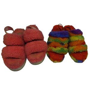 Size 7 UGG Oh Fluffita Fluff Yeah Slippers Pink & Rainbow Sherbert 2 Pairs 1 Prc